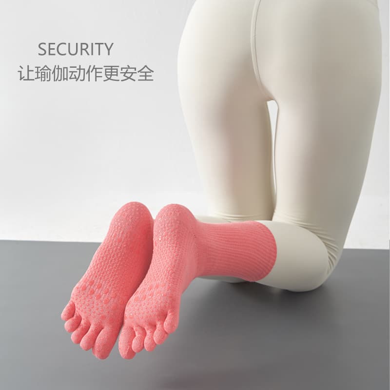 Yoga socks, compression professional high-top Pilates sports socks, glued anti-slip cotton mid-calf export split-toe five-finger socks