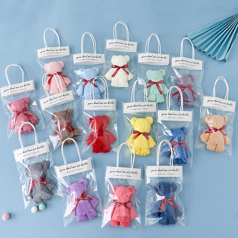 Coral fleece bear towel favors, small gift towels, wedding favor bear-shaped towel dolls
