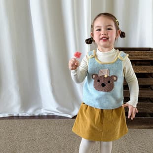 Zheli Kids Girls Knitted Vest Outerwear Autumn New Style Children's Sweater Vest Class A Baby Toddler Clothing