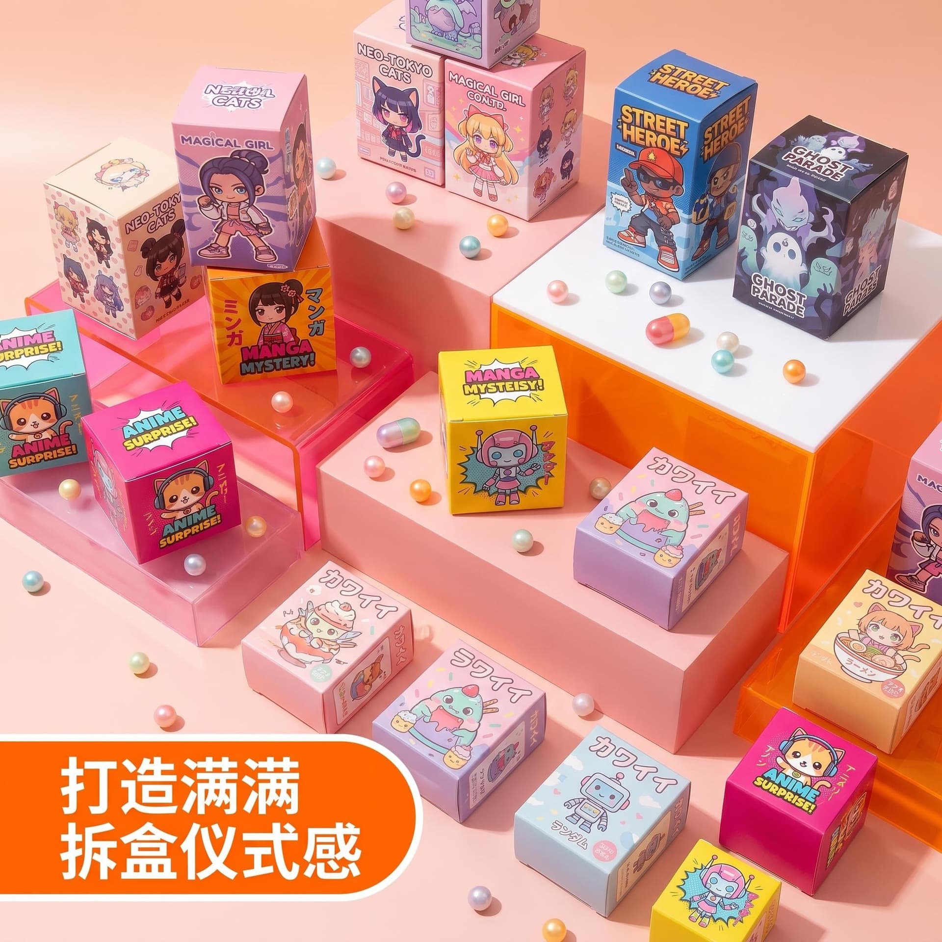 Animation surprise blind box, two-dimensional daily unpacking and decompression of desktop ornaments, exchange of small items for family and friends gatherings
