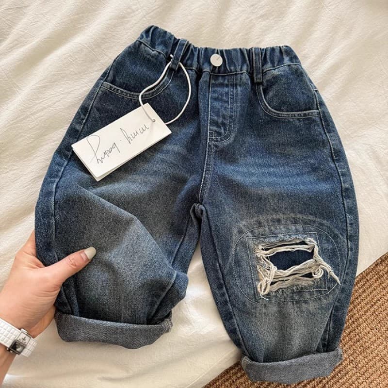 Kids Ripped Jeans Korean Style Loose Pants for Boys and Girls Spring Outerwear