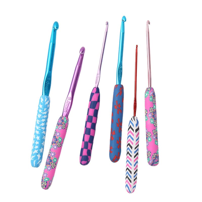 Cross-border colorful printed soft clay handle crochet set Alumina crochet multi-specification handmade woolen crochet set