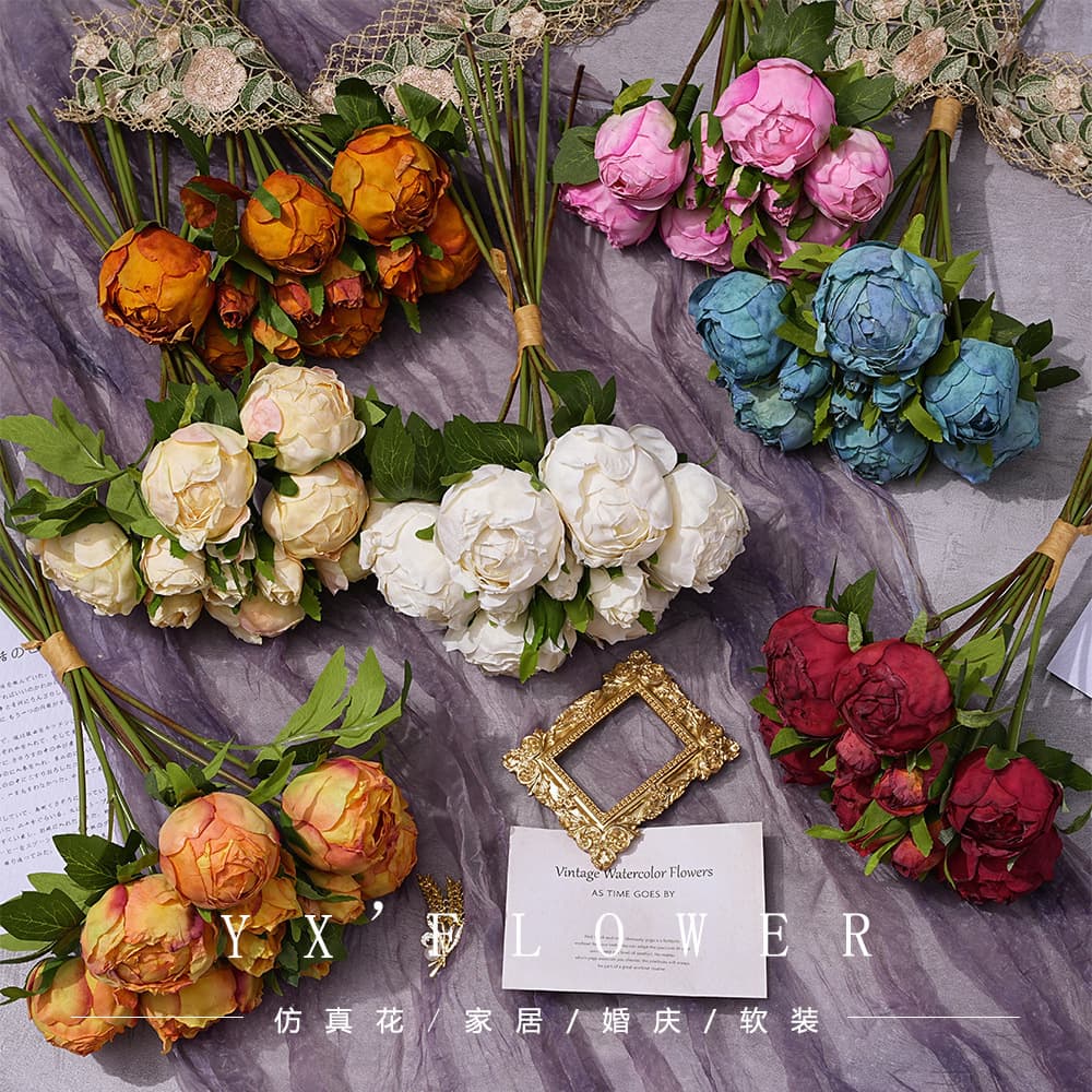 Simulated 11-head peony buds, European-style bud core peonies cross-border decoration, multi-head peonies home floral foreign trade cross-border