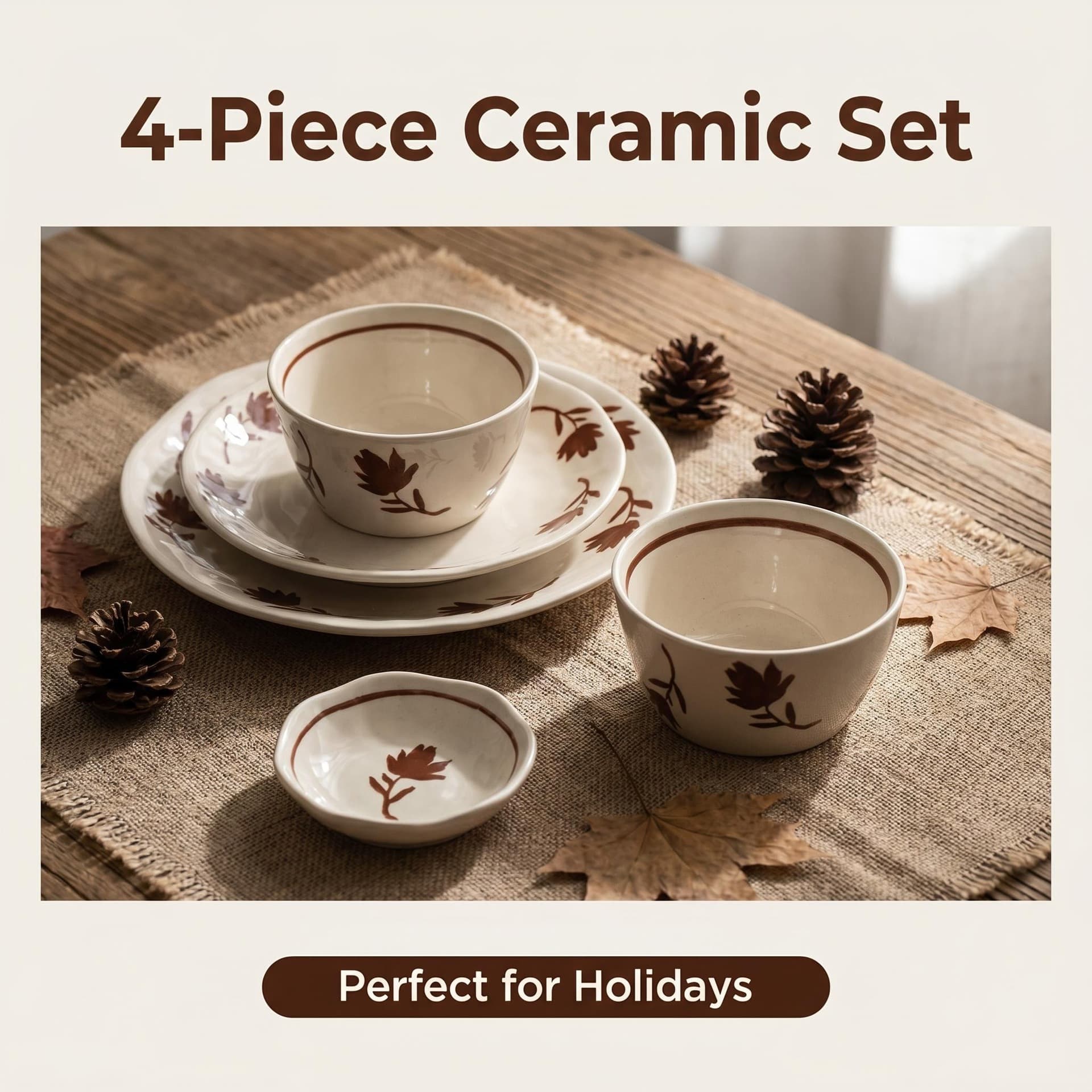 Shunxiang Ceramic Dinnerware Set, Vintage Rice Bowls and Plates for One Person, 4-Piece Set, Drop Shipping, Cross-Border