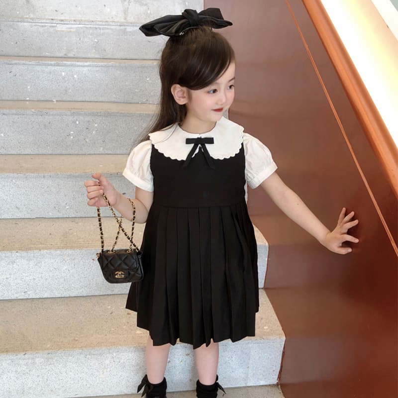 Girls Dress 2025 New Youth College Style Little Girl Princess Dress Baby Japanese Style Fake Two-Piece Dress