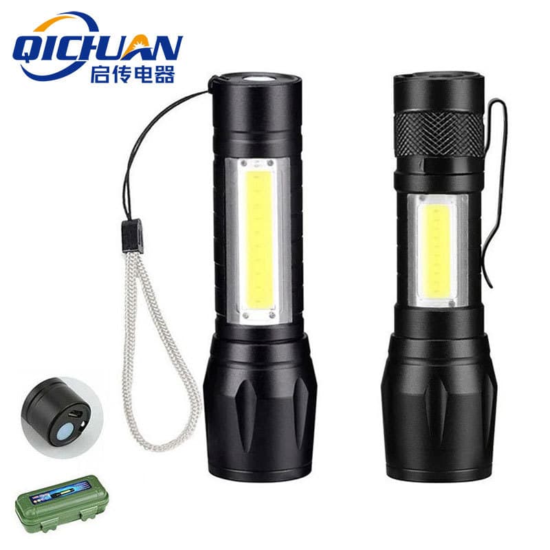 Cross-border mini bright flashlight portable COB side light household portable telescopic zoom outdoor charging LED flashlight