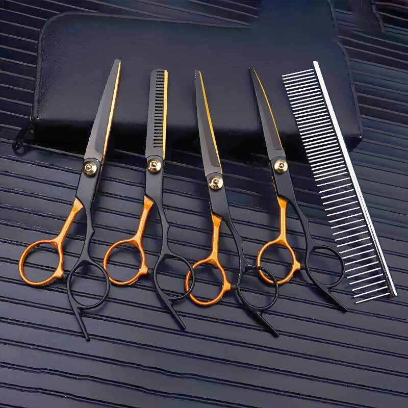 Pet Grooming Scissors Set, Curved and Straight Hair Cutting Scissors for Dog Grooming, Hairdressing Tools, Cross-Border