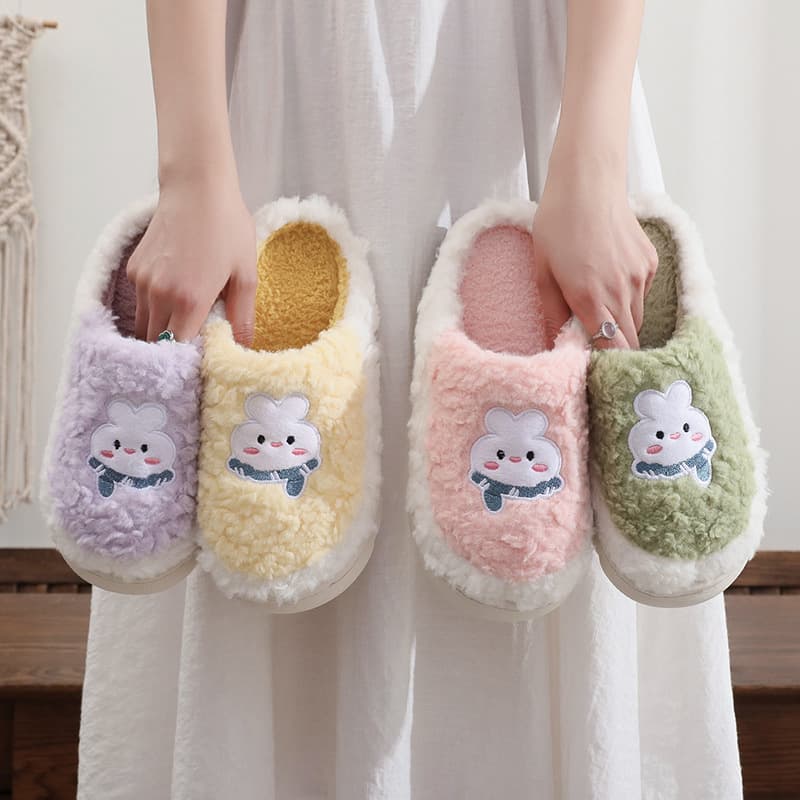 Four Seasons couple linen cotton slippers home indoor wooden floor non-slip men's and women's cartoon cow confinement thick slippers