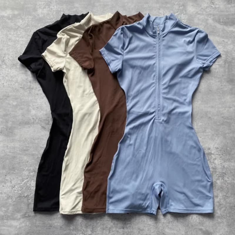 Yoga Bodysuit European and American Style Autumn New Short Sleeve Bodysuit Women's Dance Fitness Tight Sports Bodysuit Shorts