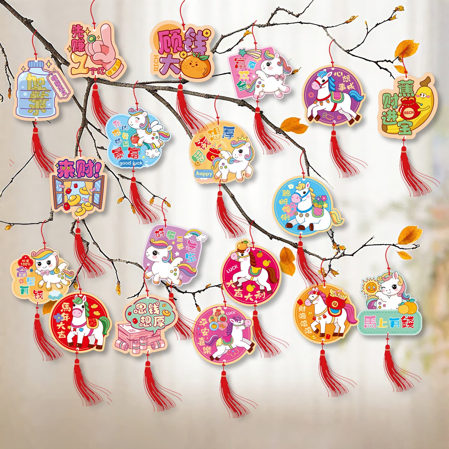 Horse Year Flower Season Manufacturer Decorative Ornaments Money Tree Decoration Spring Festival Bonsai Arrangement Living Room Blessing Hanging Decor Wholesale