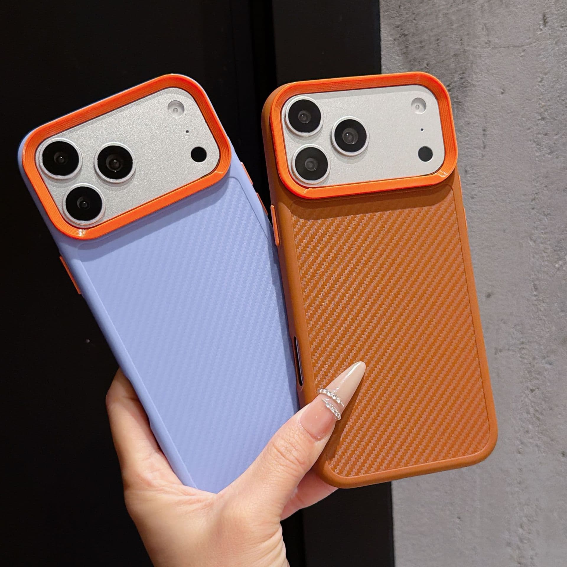 Two-in-one carbon fiber pattern mobile phone case suitable for Apple 18 PROMAX trend 17 solid color simple 11/12/13
