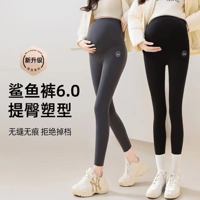 Pregnant women's shark pants, spring and autumn, velvet, thickened, high-waisted, slimming, maternity pants, warm yoga pants, leggings, winter wear