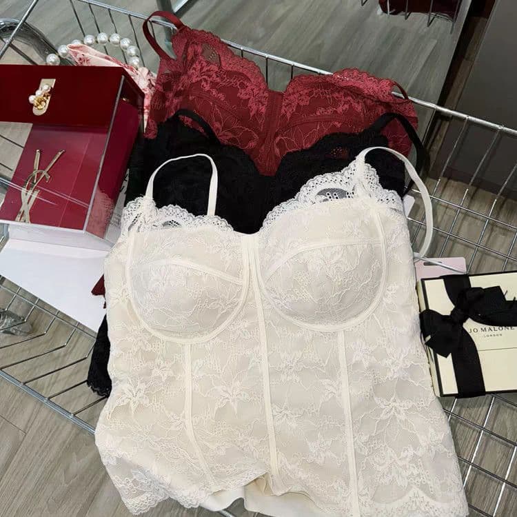 Autumn Winter Brushed French Lace Pure Desire Straps Beautiful Back All-in-one Cup No Bra Needed Tank Top Women Slim Fit 6100