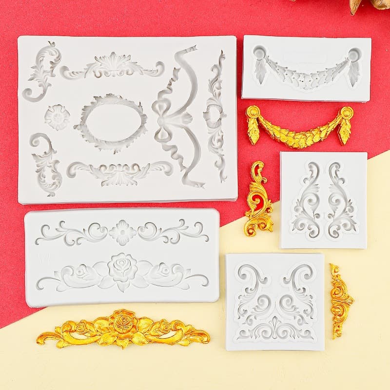 Assorted Vintage Embossed Satin Silicone Molds DIY Bow Mirror Frame Fondant Cake Chocolate Decoration Molds