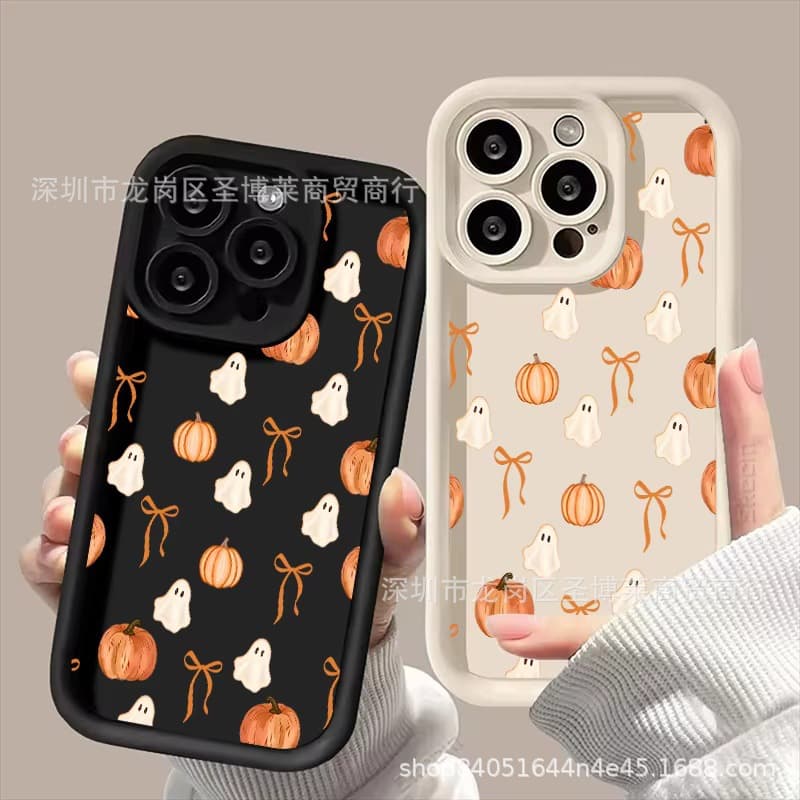 Pumpkin Ghost Case for Apple iPhone 17 Pro Max, iPhone 16, Emery Sand 14, Shockproof 13, Full Coverage 18 Soft