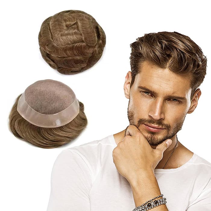 Cross-Border Bestseller Men's Real Hair Toupee Australia Style Lightweight Breathable Hairpiece Real Hair