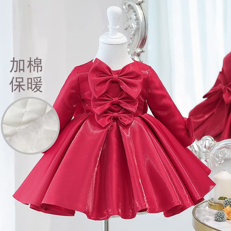 Girls' Formal Dress Princess Gown Blue Satin Puff Sleeve Tulle Dress 2026 Baby Girl First Birthday Fall Winter Little Princess