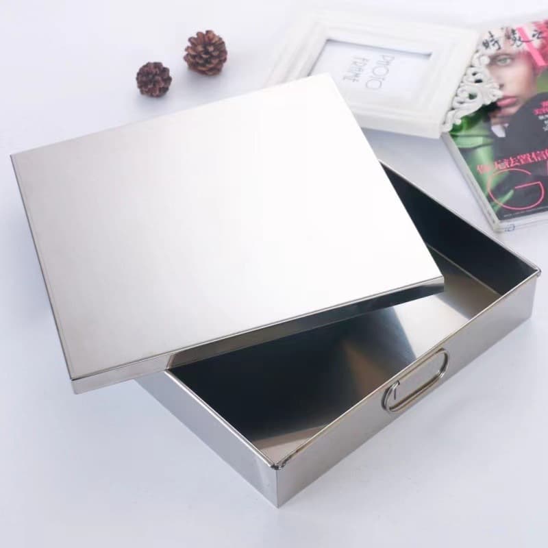9-inch Square Stainless Steel Tray with Lid, Steaming Cake Tray, Cold Noodle Tray, Cake Pan, Right-Angle Square Pan