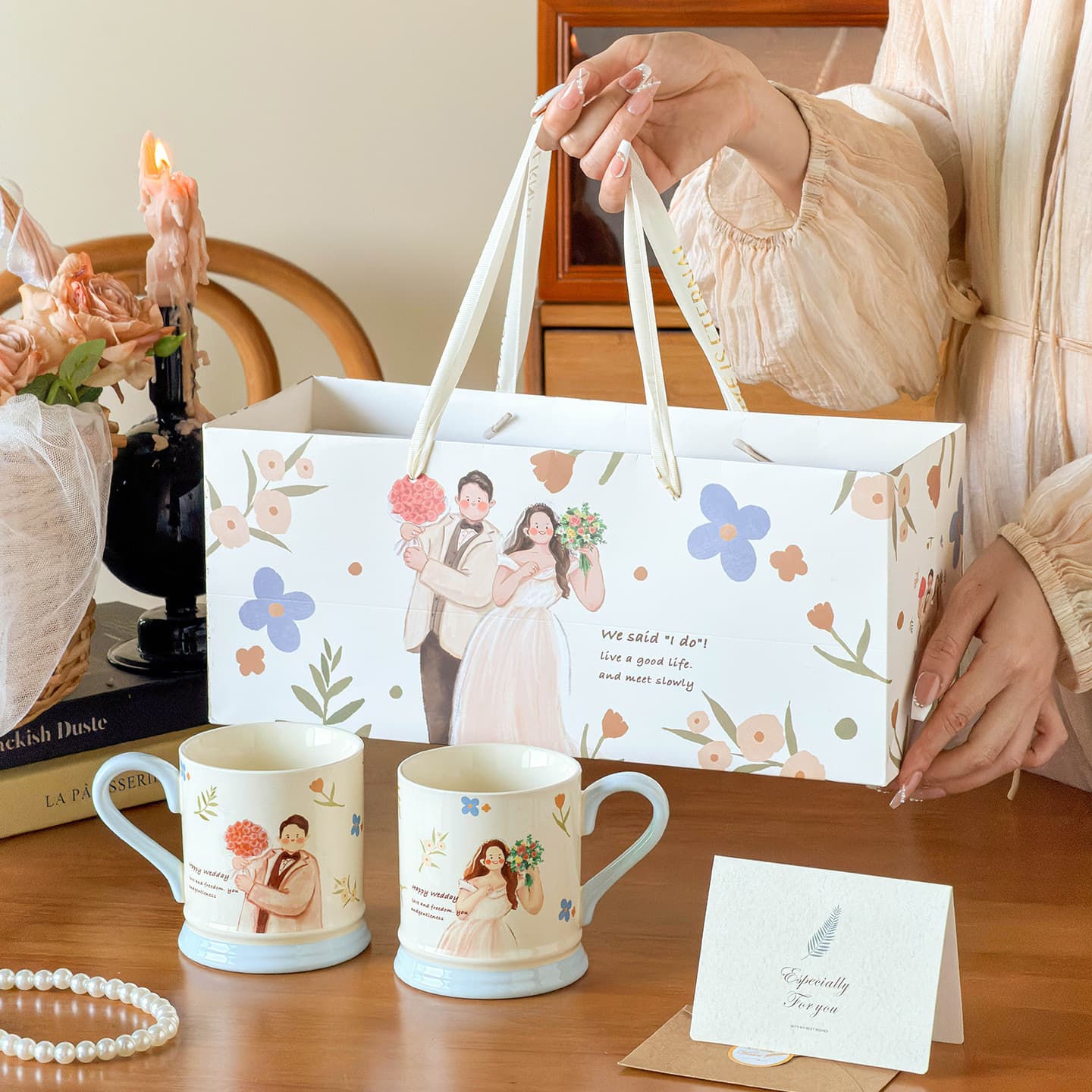 Xi Yue Cheng Dual Wedding Cup Souvenir Set Wedding Tableware Gift Girls High-Looking Water Cup Engagement Gift