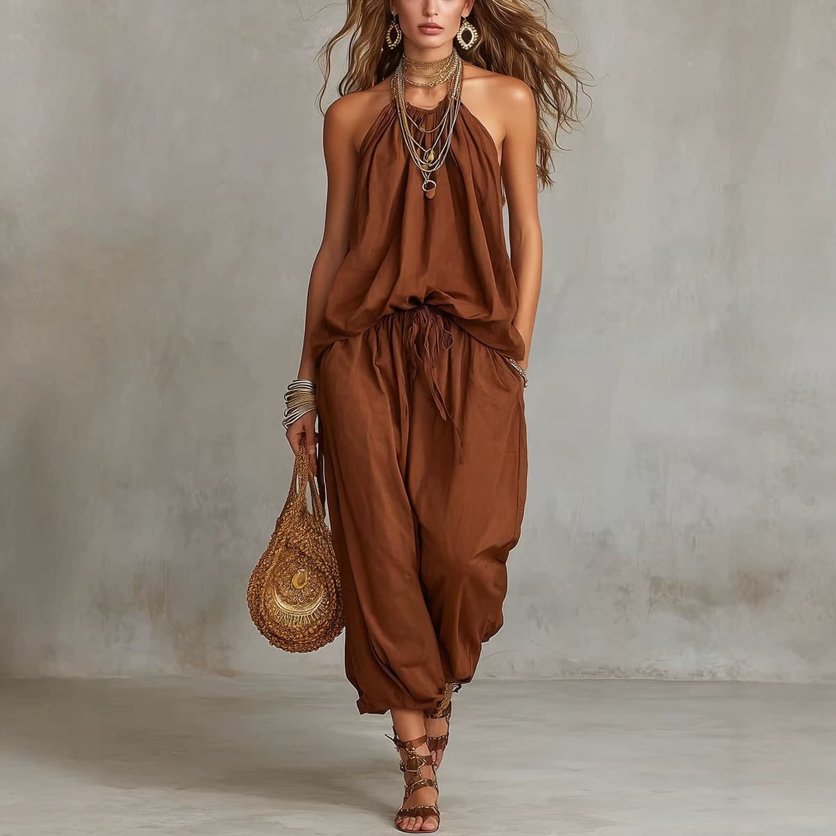 2026 New Cross-Border Europe and America Women's Fashion Simple Sleeveless Backless Top and Casual Pants Set