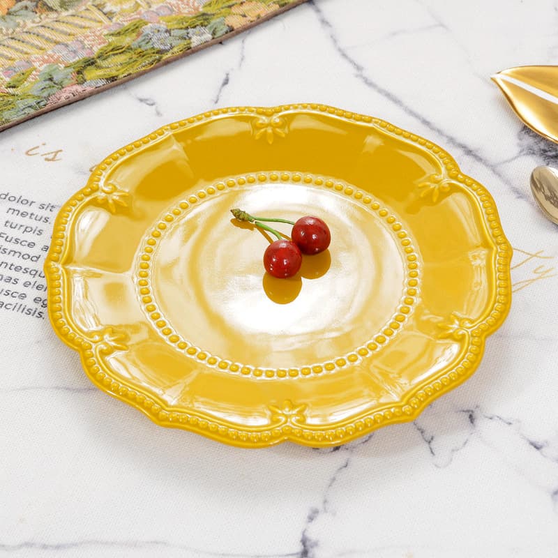 European Palace Western Retro Relief Ceramic Glaze Dinner Plate European Home Tableware Plate Pastry Plate Imperfect