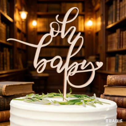 Cross-border Special Wooden Oh Baby Cake Decoration Simple Handwritten Baby Gender Reveal Party Cake Topper