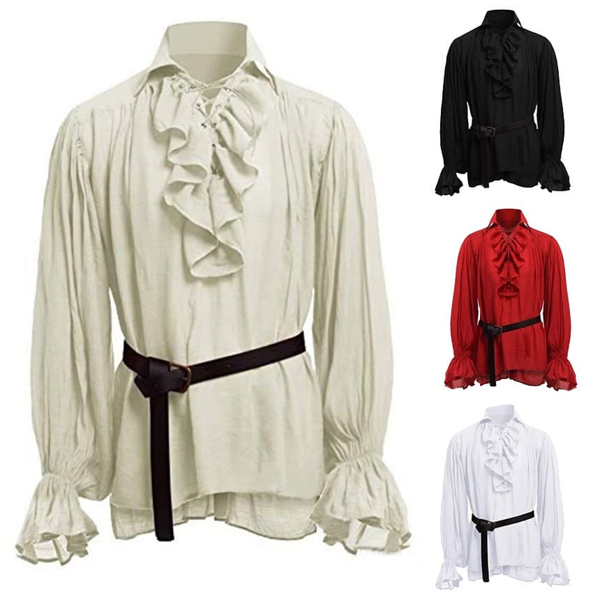 2024 European and American New Medieval Men's Retro Performance Wear Lace-up Puff Sleeve Top E3J065