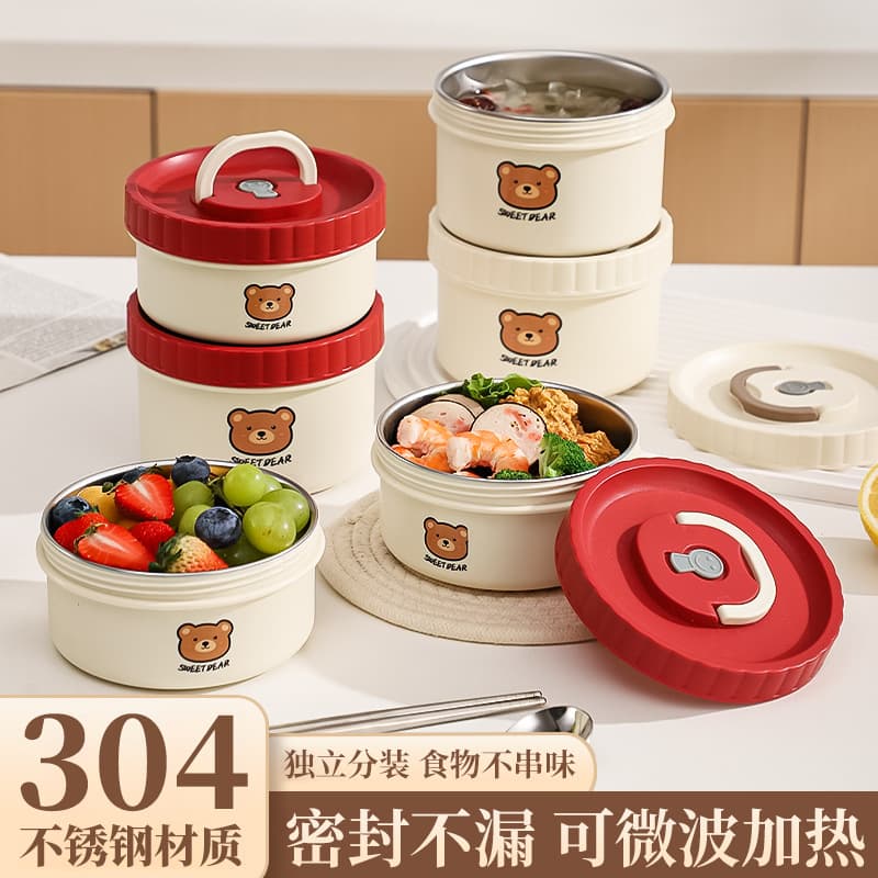 304 Stainless Steel Lunch Box for Office Workers, Portable Bento Box with Soup Bowl, Microwave-Safe, Insulated Food Container