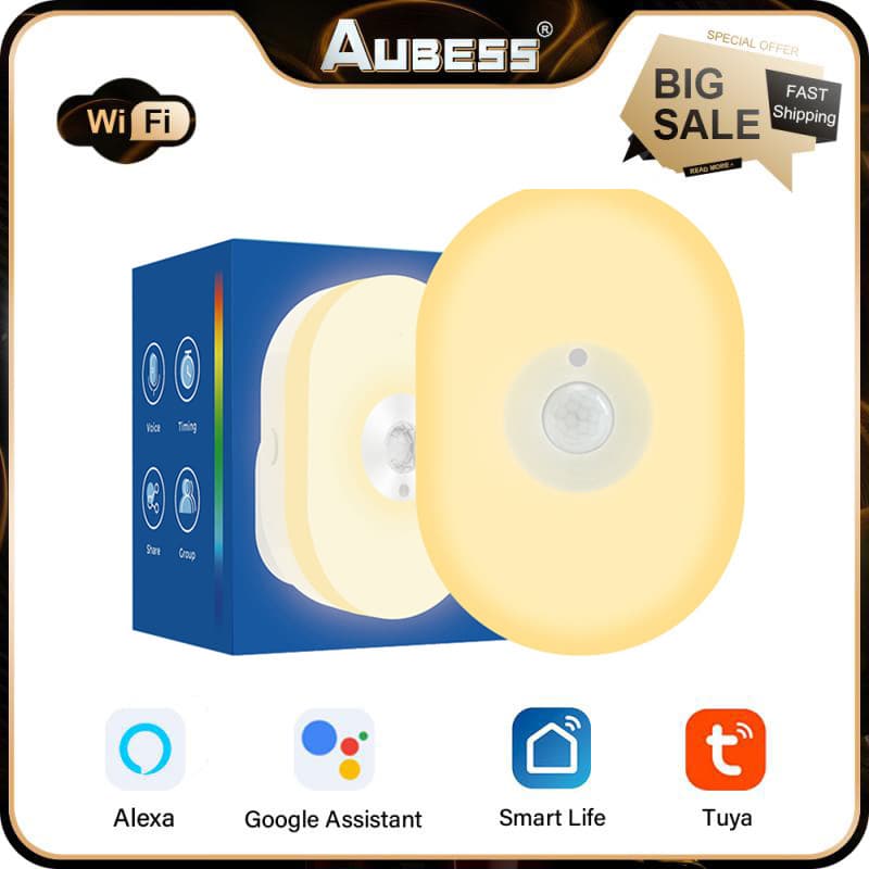 WiFi Night Light Tuya Smart Home Infrared Human Body Induction Sensor Night Light APP Voice Timing Remote Control