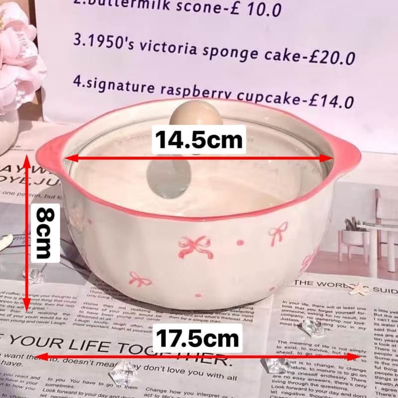 New Fairy-Style Noodle Bowl with Bow, High-Gloss Ceramic, Heat-Resistant, Premium with Lid, Girly Luosifen Bowl