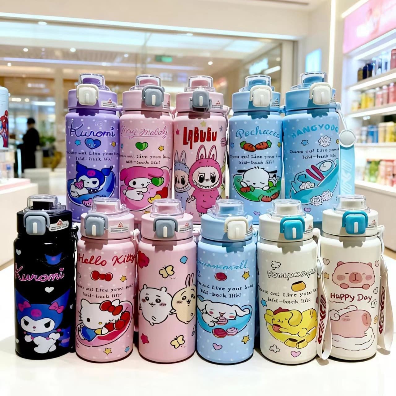 Japanese-Style Cute Girly Kuromi Insulated Bottle Large Capacity Straw Water Cup Student Portable Direct Drinking Cup Ugly Fish
