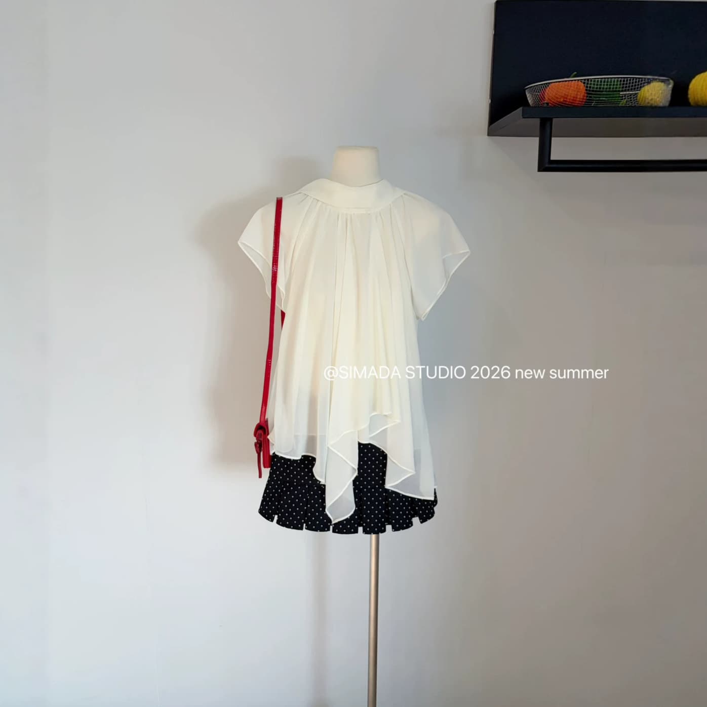 Irregular Design Ribbon Feel Short Sleeve Chiffon Top for Women Summer New Slightly Sheer Loose Relaxed Slimming Elegant Blouse