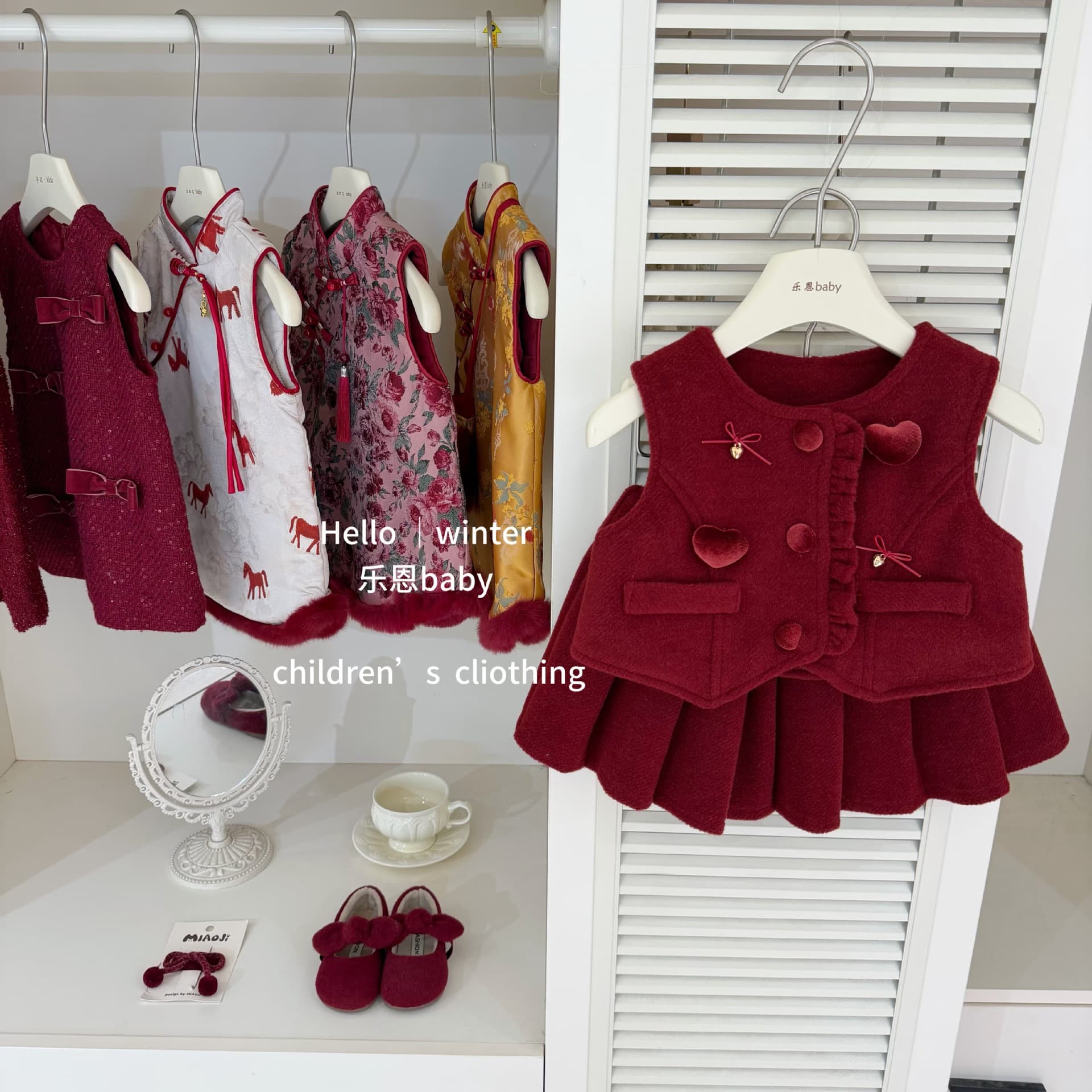 [Leenbaby] New Year's wear original winter baby girl red woolen vest pleated skirt festive and fashionable suit