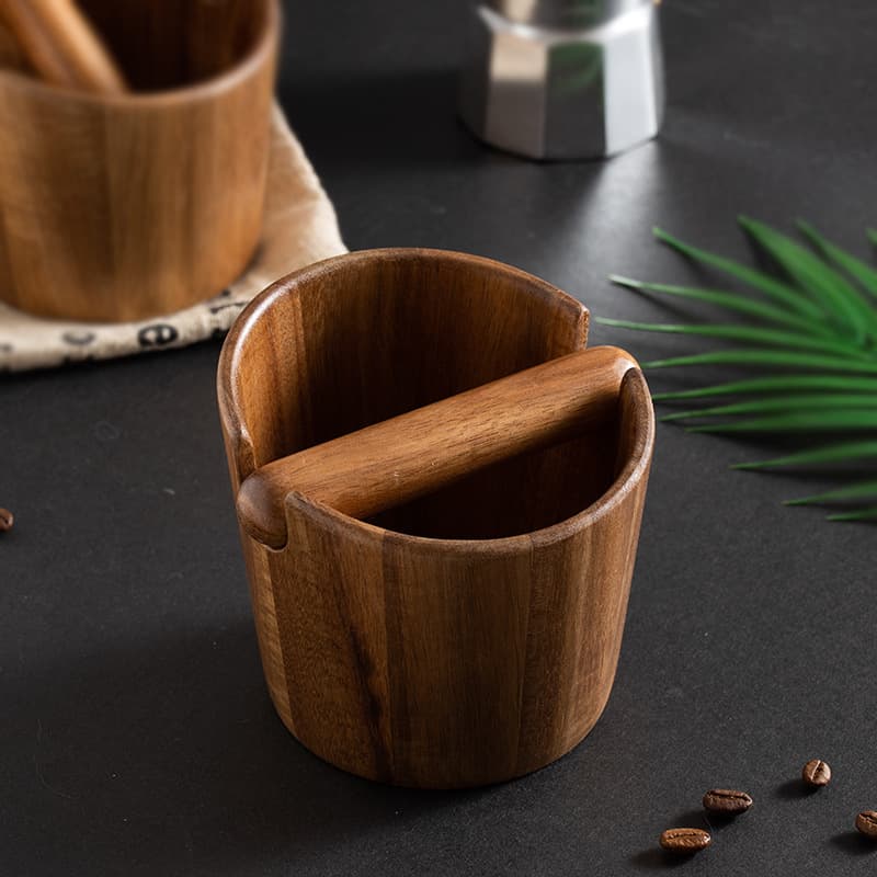 Sustainable Wood Semi-Automatic Coffee Grounds Bucket Hammered Ashtray Powdered Grind Tray Storage Tool for Coffee Equipment