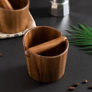 Acacia Wood Semi-Automatic Coffee Knock Box, Coffee Puck Bin, Solid Wood Knock Box, Coffee Tool Storage