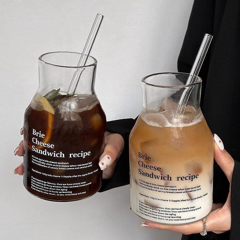 High-Aesthetic Glass Cup Ins-Style Letter Water Cup Household Large-Capacity Juice Cup Coffee Cup Milk Cup