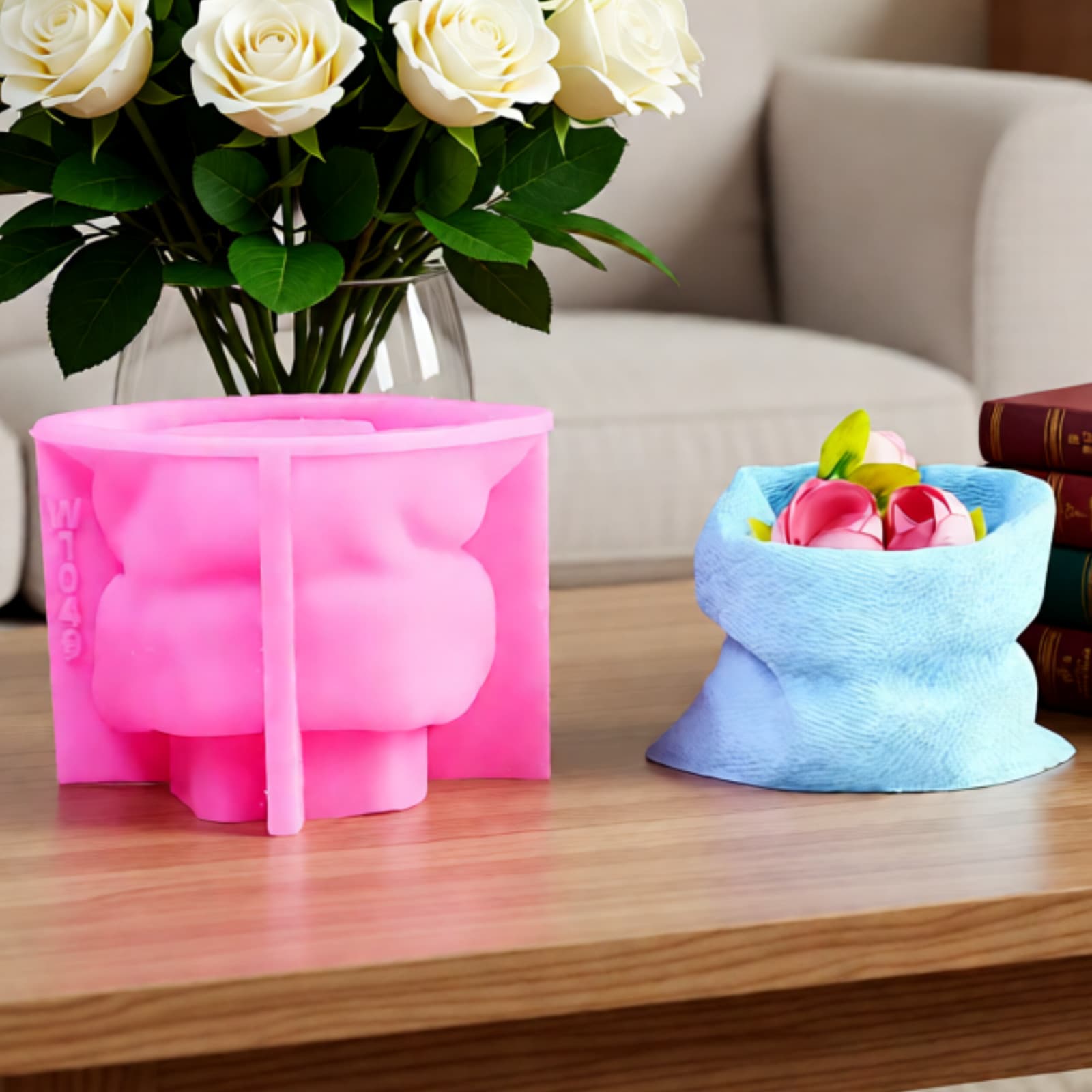 Burlap Storage Decoration Mold, Candle Gypsum DIY Gypsum Decoration Candle Holder Silicone Mold W1049