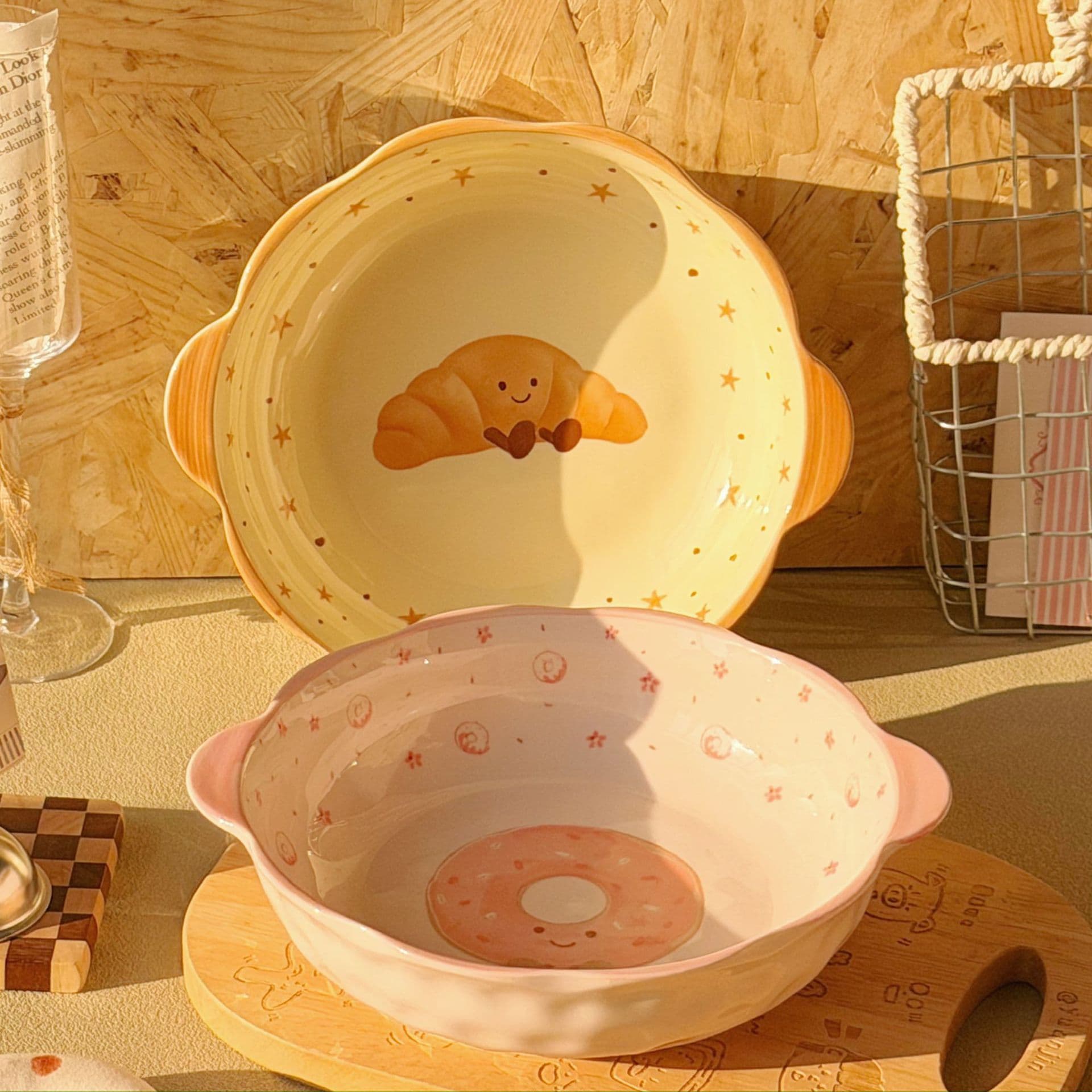 Donut Large Soup Bowl, Ceramic Under-glaze Color, Large Capacity, Home Recommended, 10-Inch Pickled Fish Boiled Beef Large Bowl