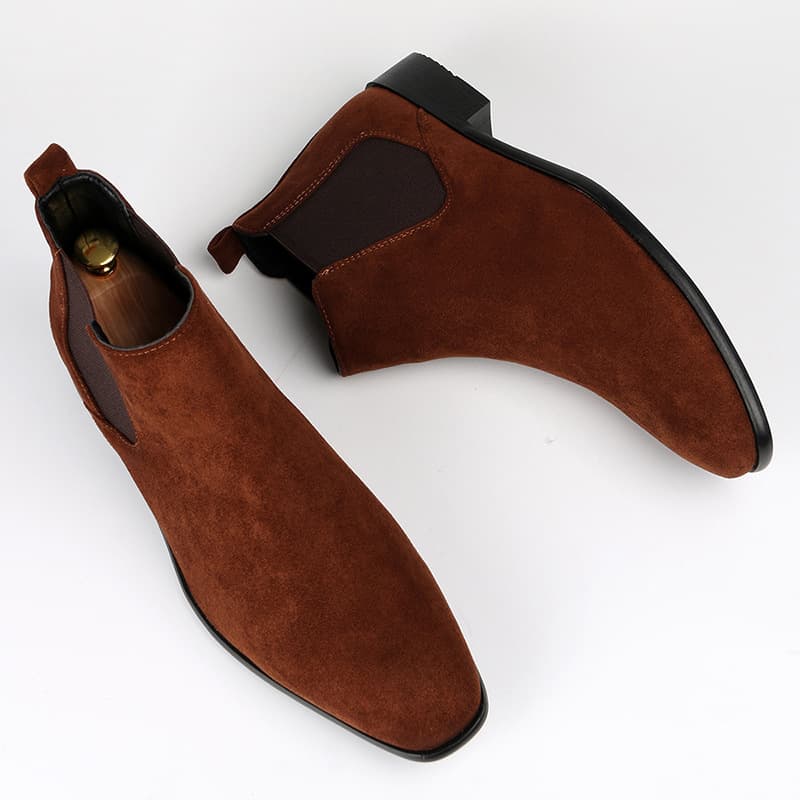 Fashionable Men's Chelsea Boots Square Head Casual Low Heel Mid-Calf Boot Unisex Stylish Short Ankle Boots for All Seasons