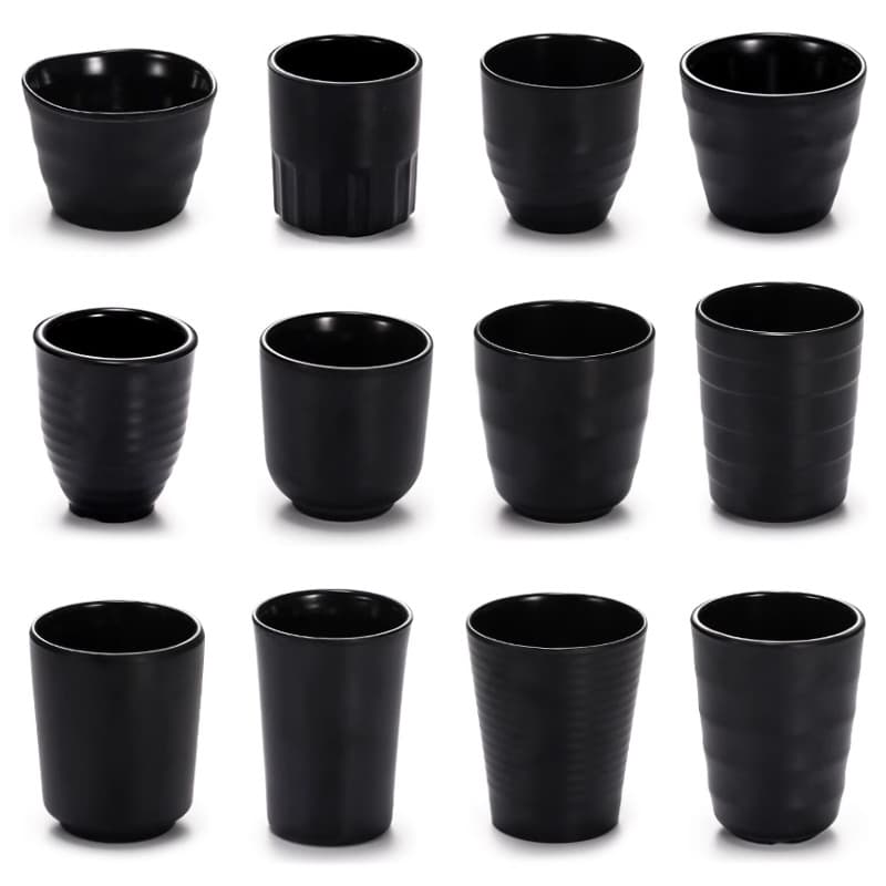 Melamine black plastic water cup, matte Japanese-style restaurant hotpot BBQ imitation ceramic tea mug, barbecue tableware