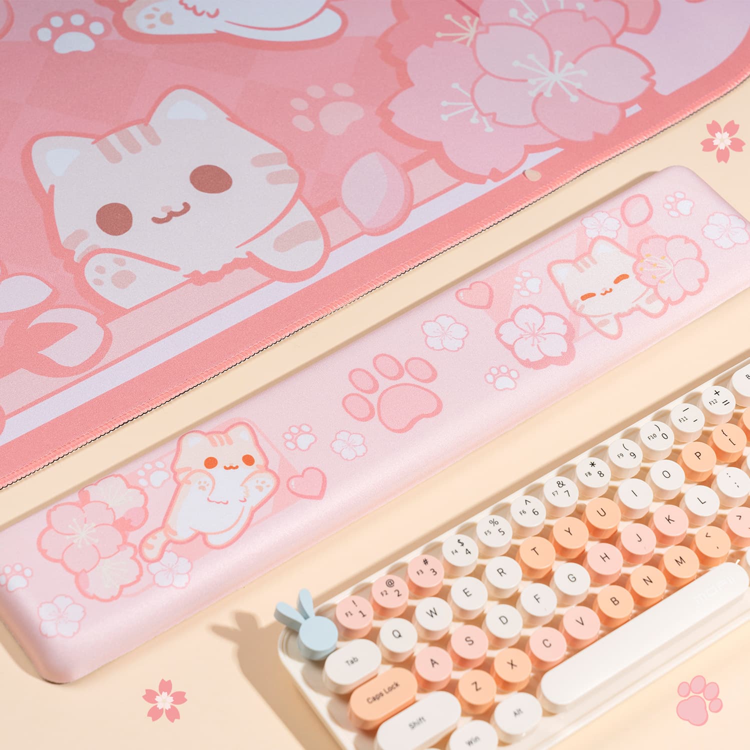 Original Sakura Cat Wrist Rest, Ins Cute Gaming Wrist Pad Keyboard Rest Mouse Pad Memory Foam Wrist Support