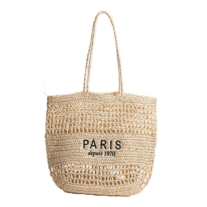 Letter Embroidered Straw Shoulder Bag, New Large Capacity Woven Straw Bag, Vacation Beach Bag, Versatile Women's Bag
