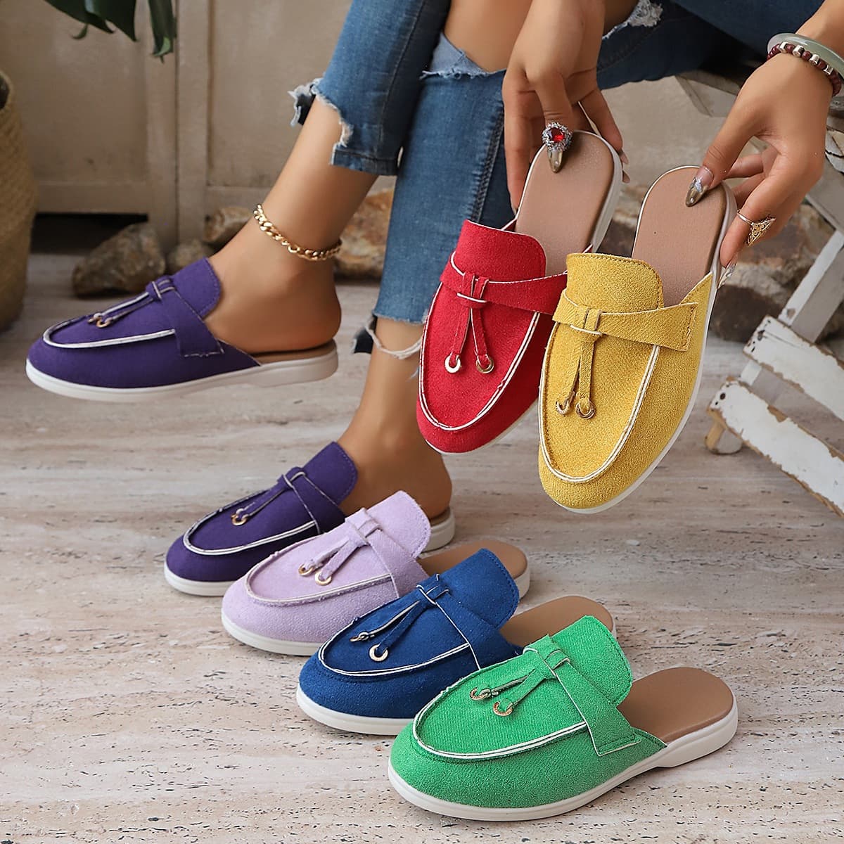 Large size cross-border closed-toe slippers for women 2026 new multi-color European and American outerwear one-piece mule lazy closed-toe slippers