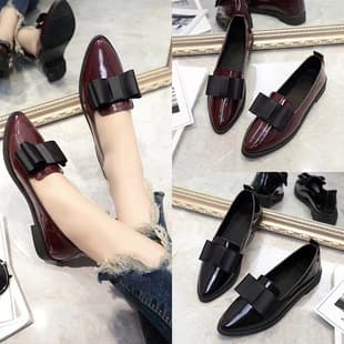 Bowknot Pointed-Toe Casual Low-Top Flats Women's Shallow Mouth Slip-On Commuter Leather Shoes Summer