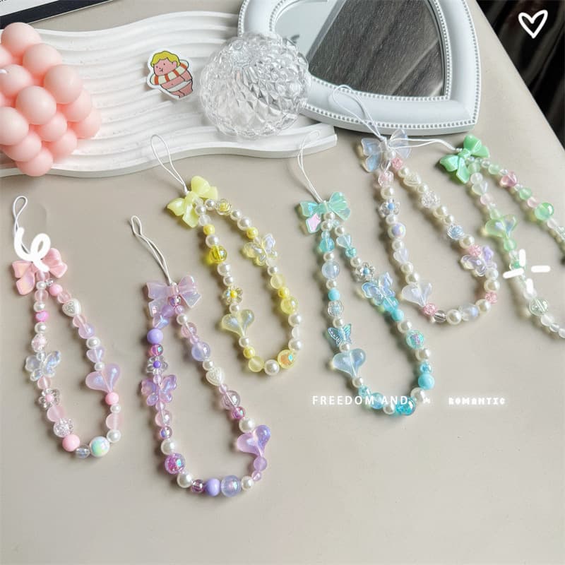 New Style Bowknot Colorful DIY Phone Strap Pink Heart Glow-in-the-Dark Anti-Loss Lanyard