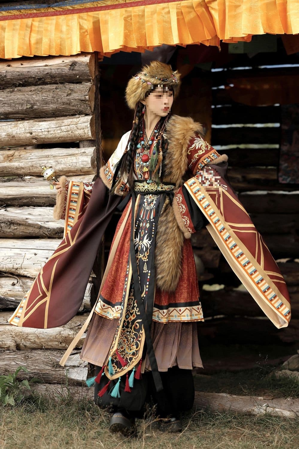 Original Ethnic Tibetan Style Daily Set Improved Hanfu for Women Exotic Clothing Autumn Winter Season