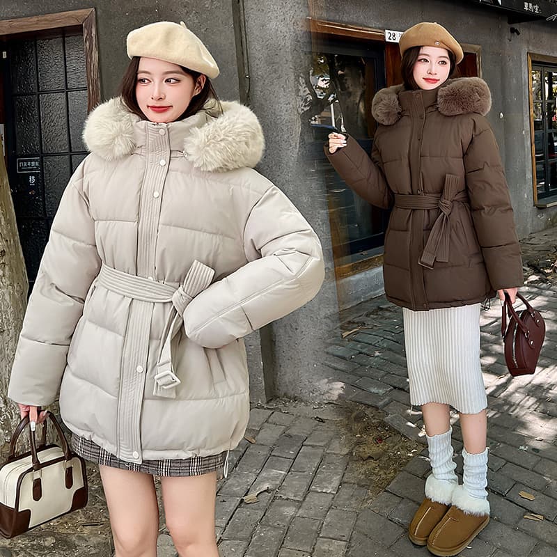 Thickened Cotton Coat Women 2025 Winter New Korean Style Waist-Cinching Hooded Short Puffer Jacket Casual