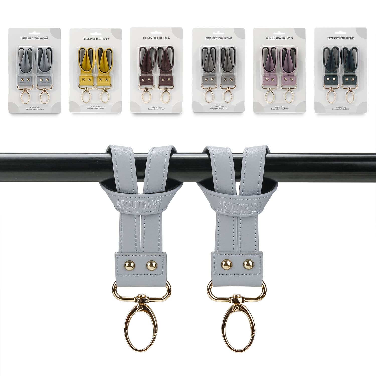 ABOUTBABY Diaper Bag Accessory Organizer, 1 Pair Backpack Hooks, Leather Stroller Hooks, Boxed