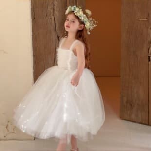 Girls Gown 2026 New White Puffy Princess Dress Children's Birthday Banquet Performance Dress Flower Girl Dress