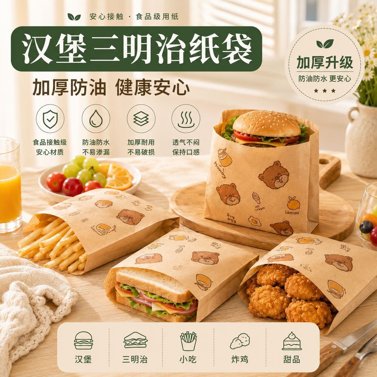 Hamburger Wrapping Paper Bags Disposable Food Greaseproof Sandwich Handheld Pancake Breakfast Stuffed Egg Mochi Roujiamo